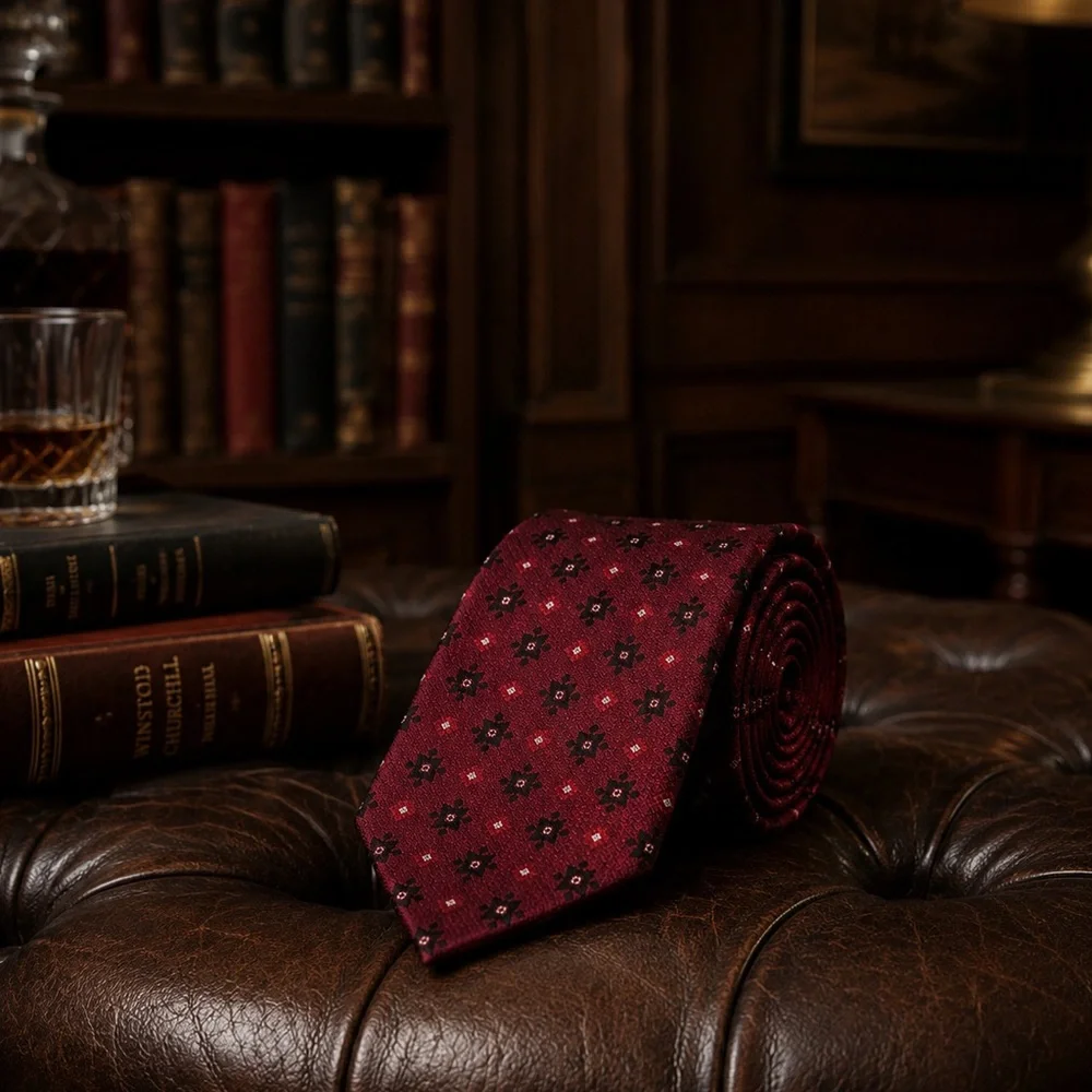 Isaia Burgundy Red Floral Medallion Silk Tie - Picture 5 of 10